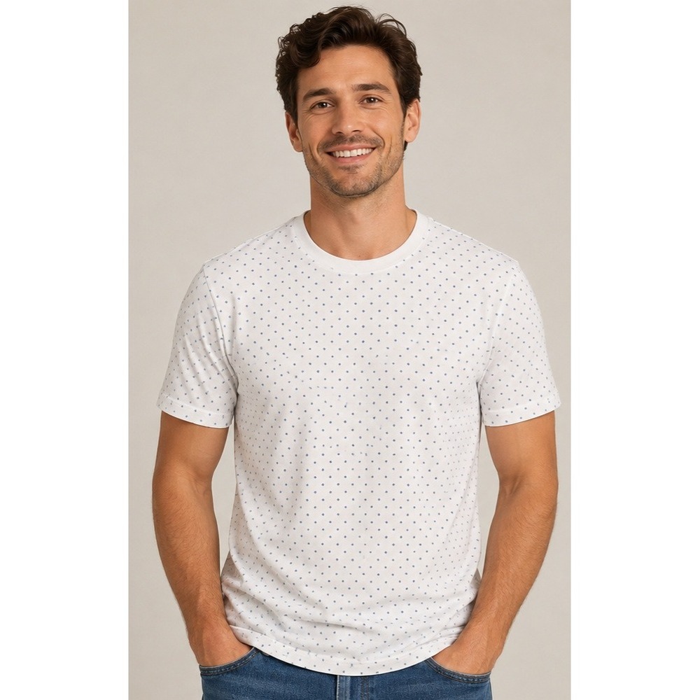 Kenneth Cole New York Mens White Blue Dot Print Cotton Stretch T-Shirt XXL